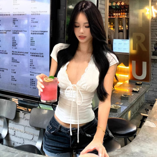 Summer Lace Up Slim Fit Cropped Top