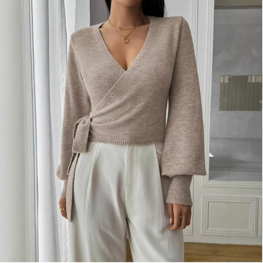 Efterår og vinter uregelmæssig snøre elegant kort top i uld