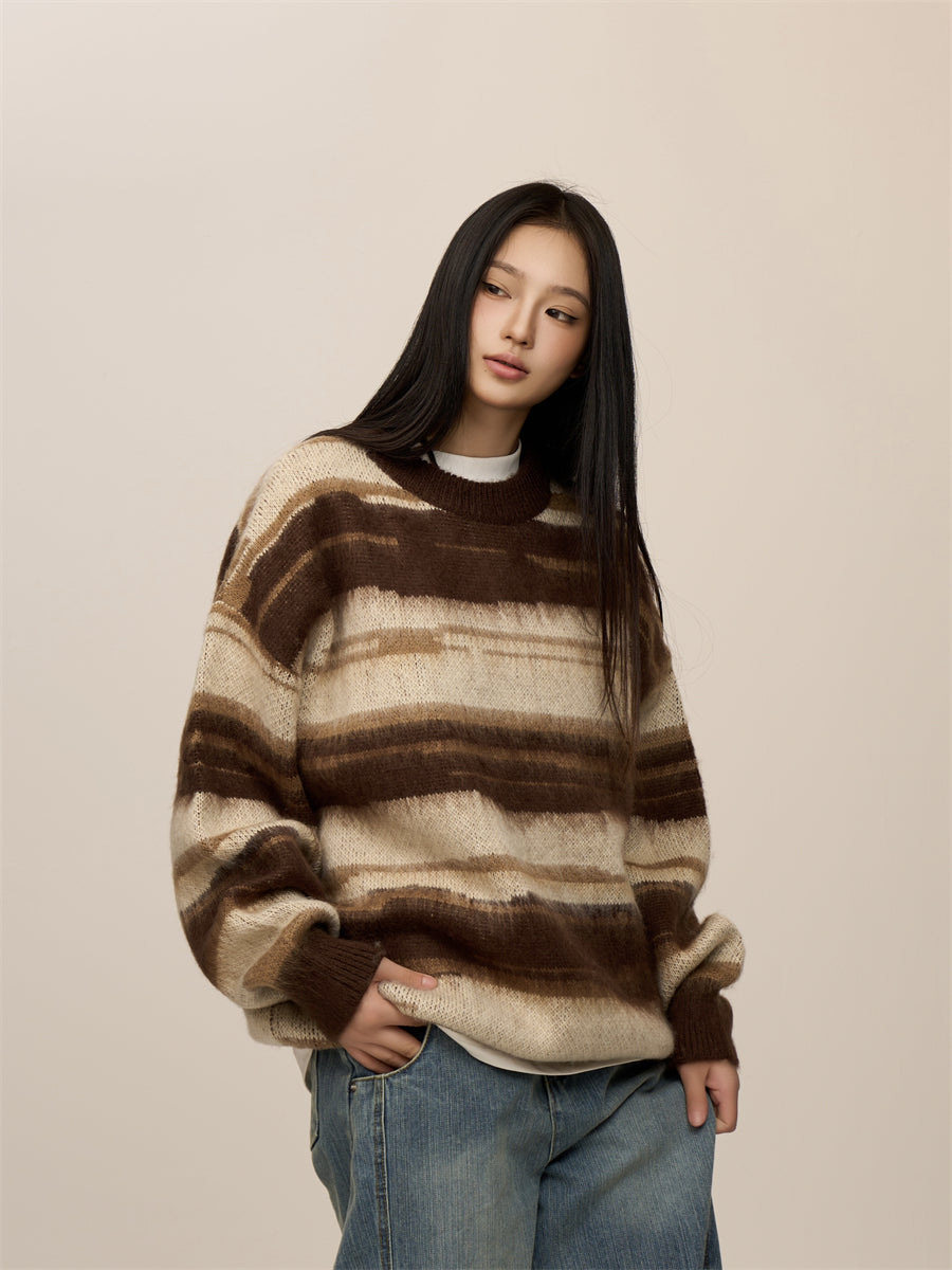 Retro Hip Hop Black And White Striped Sweater For Women