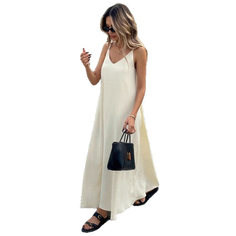 Off-shoulder Backless Solid-color Slip Dress Sexy Maxi Dress