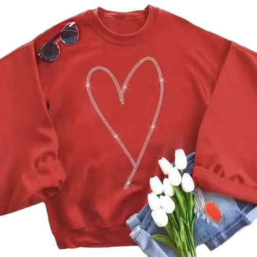 Hjerteprintet langærmet sweatshirt med rund hals