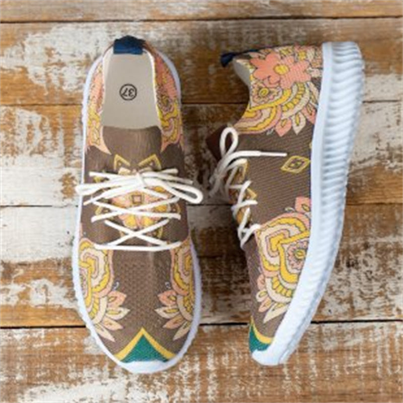 Women's Fashion Casual Flat Lace-up Flying Woven Breathable Sports Shoes