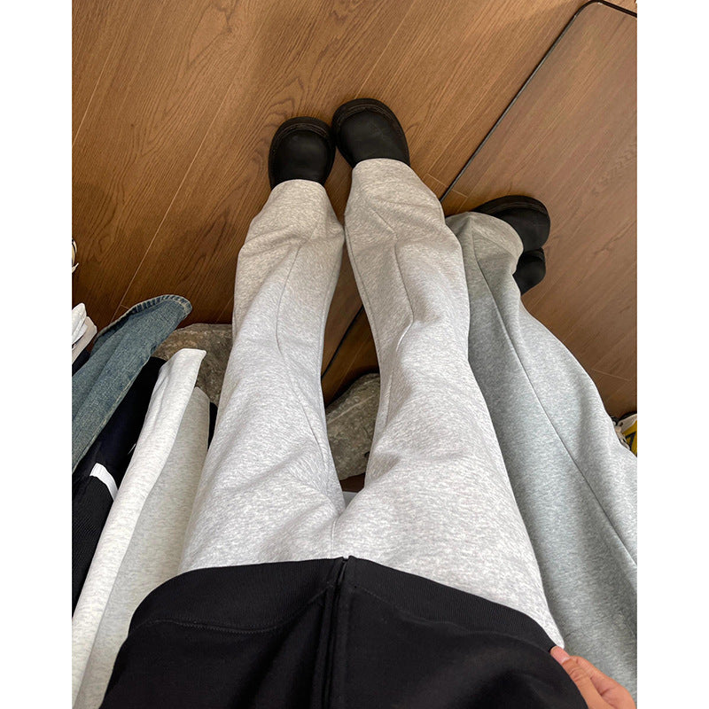 Light Gray Autumn Stitching Design Sense Flared Trousers