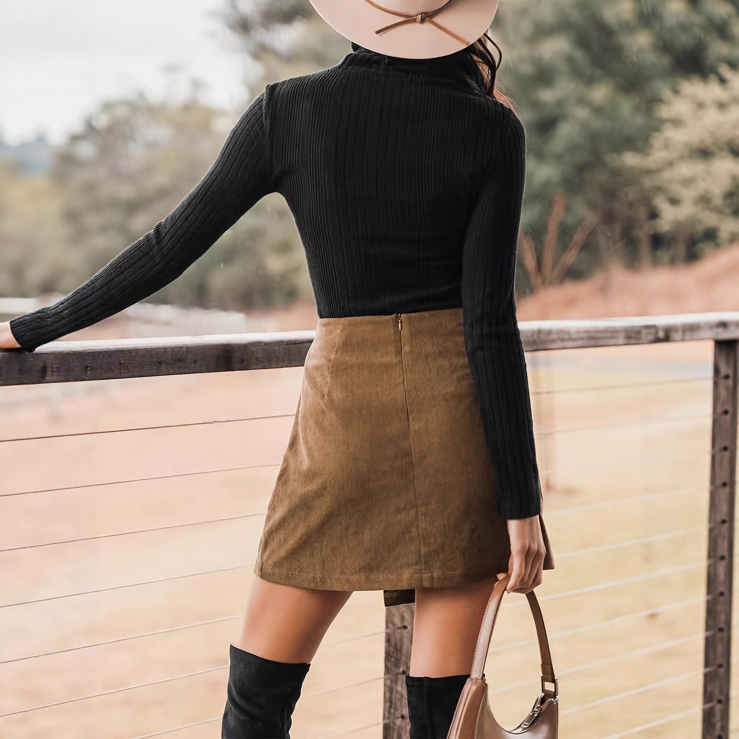 Womens Solid-Color Suede-Like Fleece Skirt For FallWinter