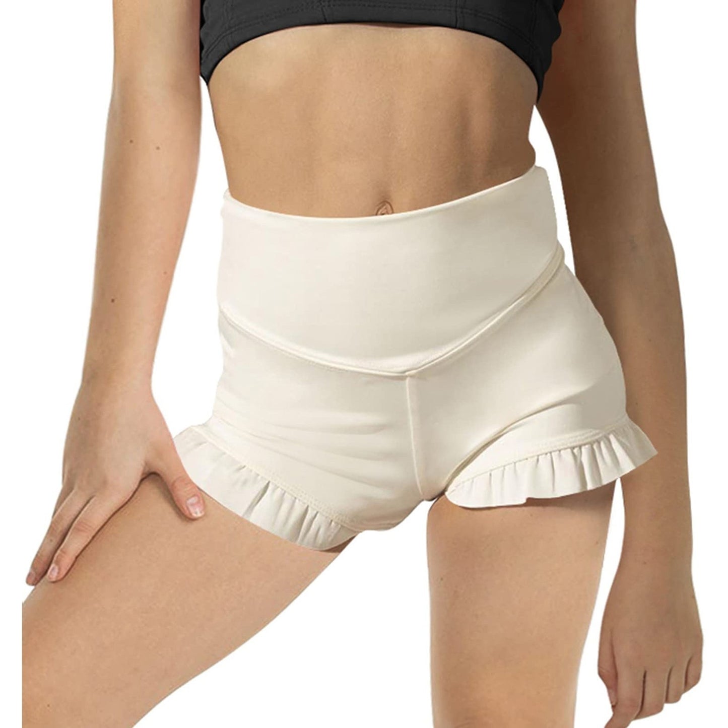 Kids Fashion Solid-Colored Ruffle-Trimmed Casual Fitness Shorts