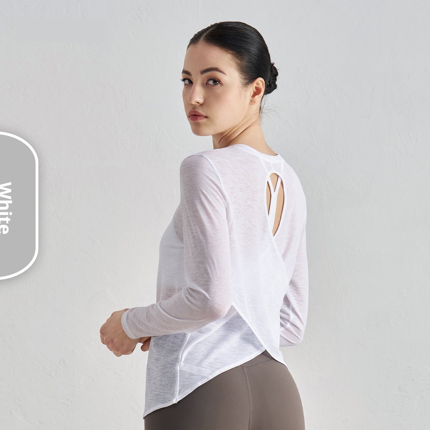 Thin Long Sleeve Loose Breathable Yoga Blouse Hollow-out Beauty Back Cross Hem Yoga Clothes