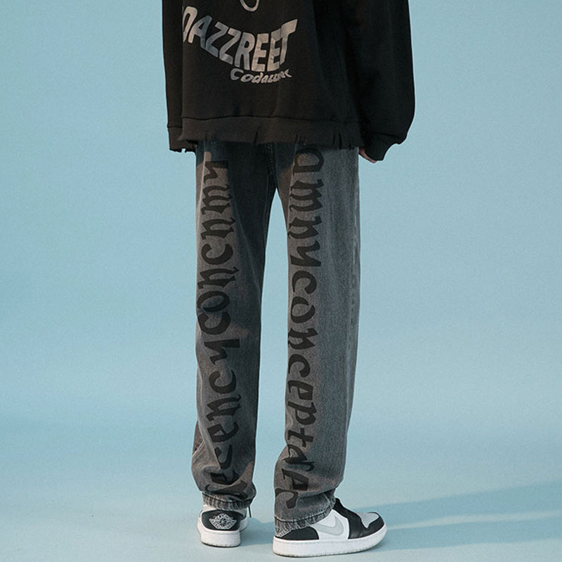 Letter Print Loose Straight Pants Ruffian Handsome Casual Mopping Trousers
