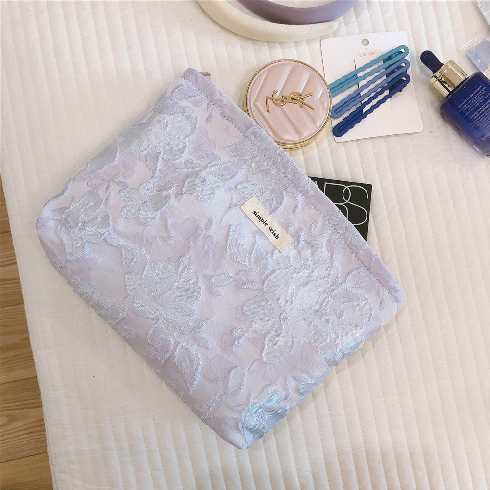 Elegant Artistic Large Flower Relief Cosmetic Bag
