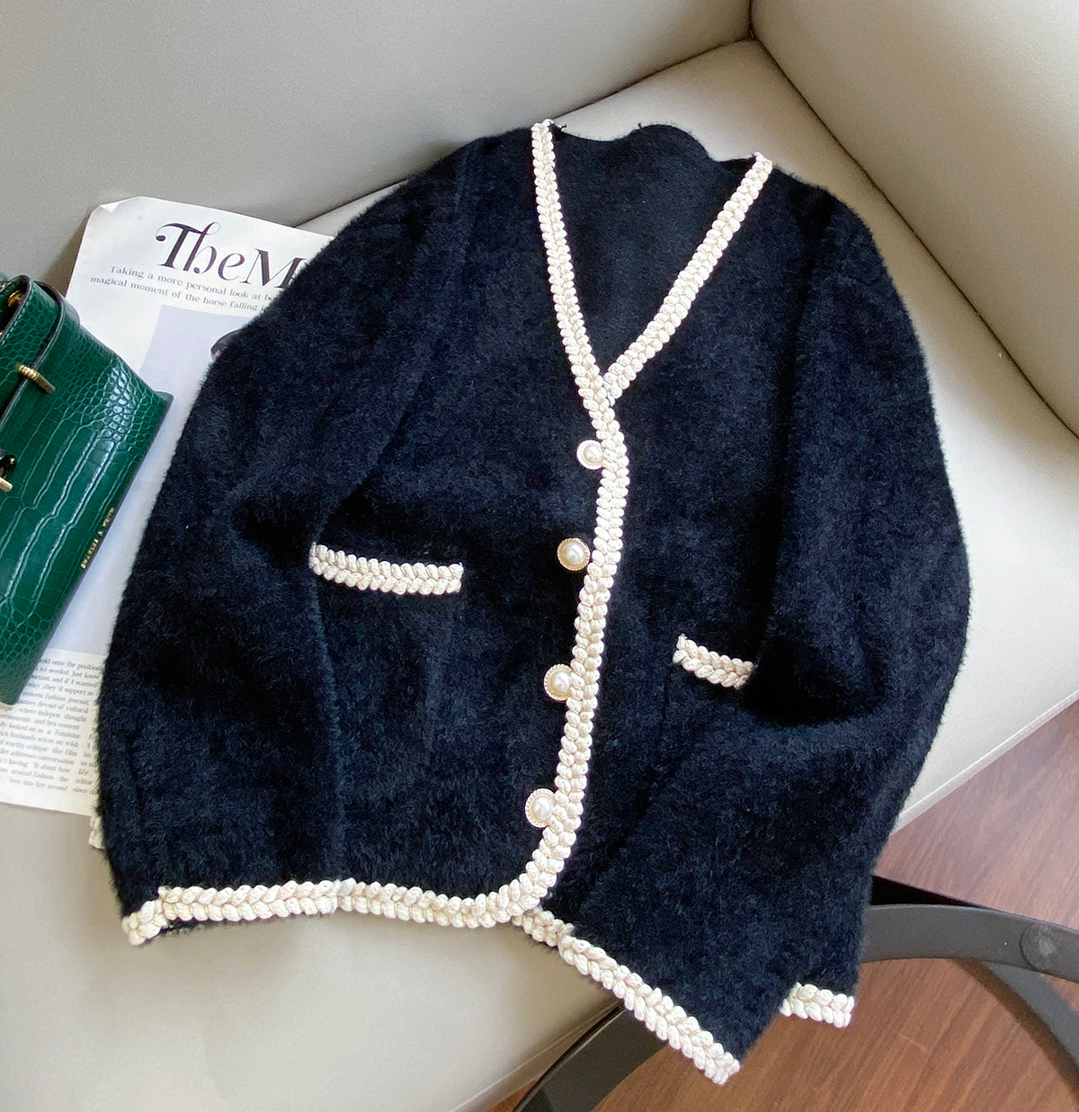 Faux Mink V-Neck Ladies Cardigan Loose And Lazy