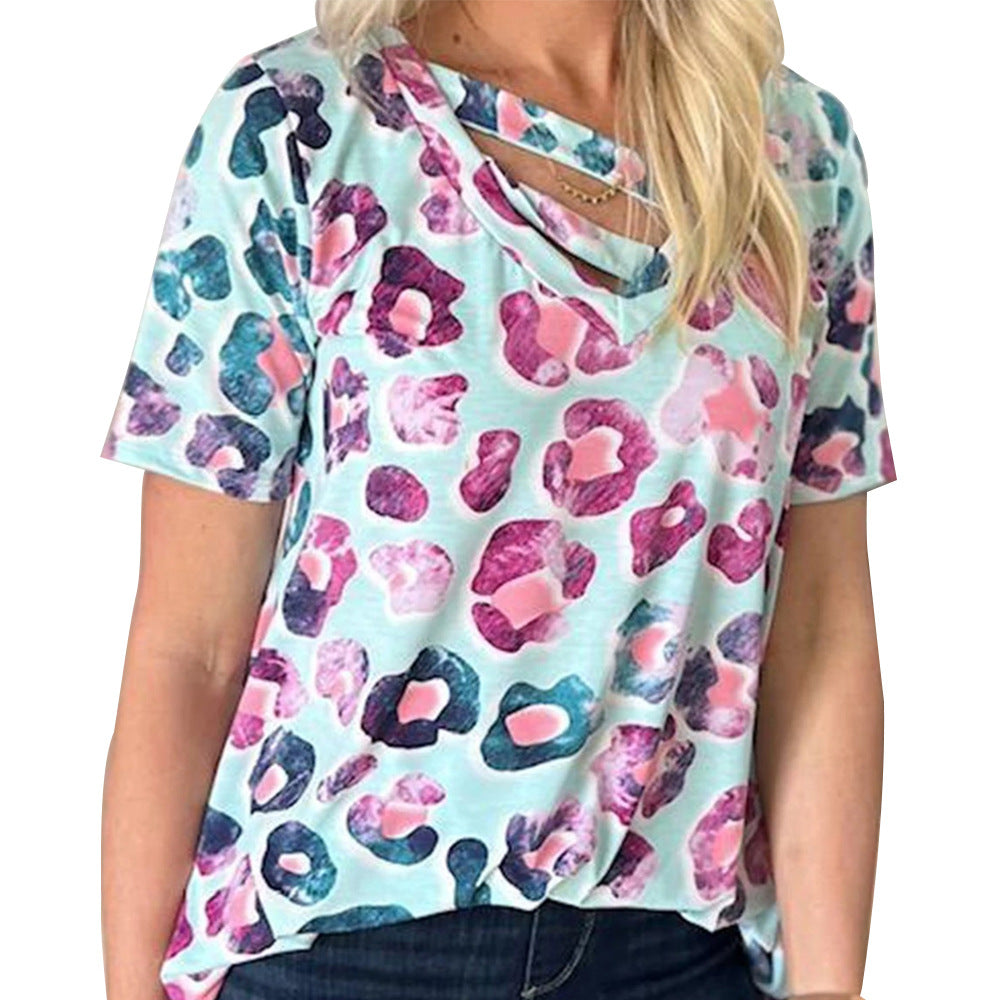 Printed Short Sleeve Loose Casual Top