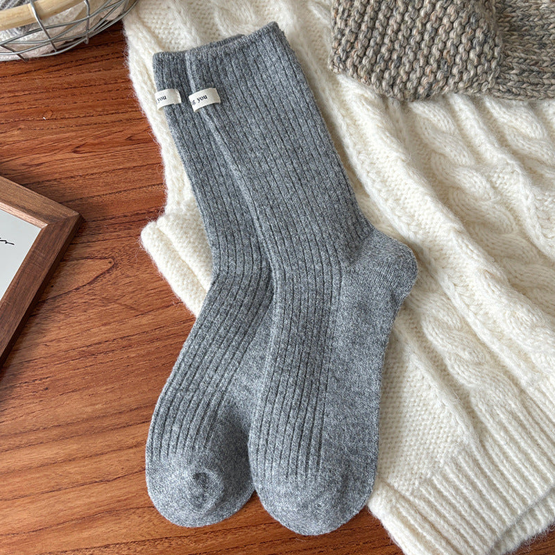 Ins-style Trendy Striped Cable-knit Mid-calf Socks