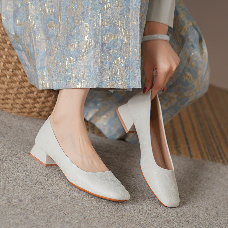 Retro Commuter Soft Leather Square Head Mid-high Heels