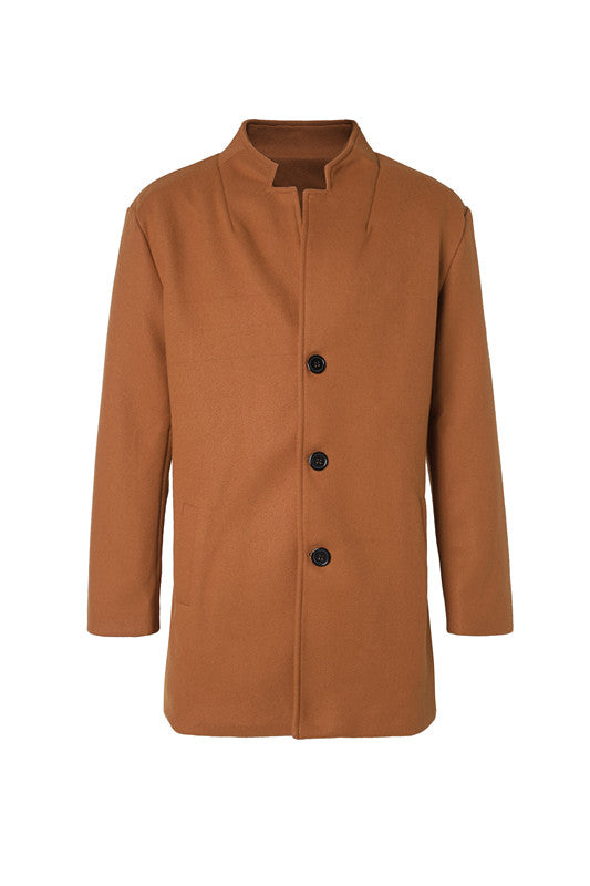 Solid-color, Form-fitting Woolen Coat For Middle-aged And Young Men In Autumn