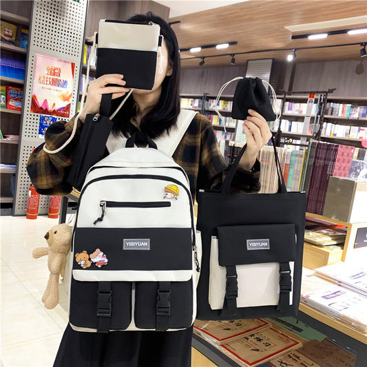 High Capacity Nylon Backpack For Middle School Students, Five Piece Set