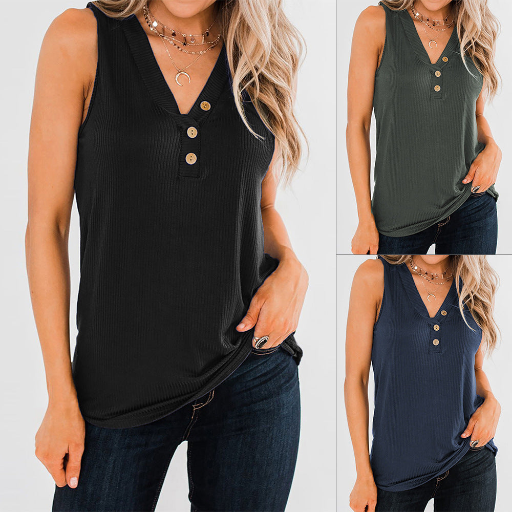 Women's T-Shirt New V-Neck Sleeveless Slim Fit Pullover Top Vest