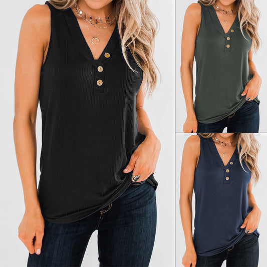 Women's T-Shirt New V-Neck Sleeveless Slim Fit Pullover Top Vest