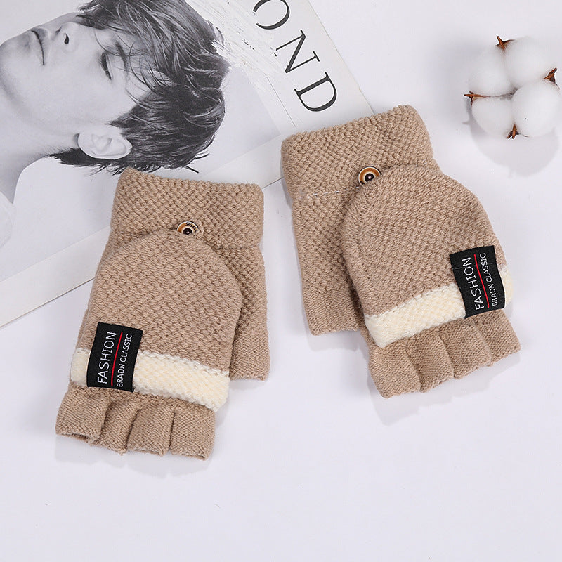 Cute Blue Korean Embroidered Half Finger Gloves