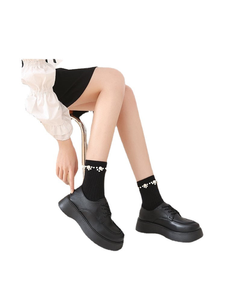 Women's Fashion Solid Color Round Toe Lace-up Platform Casual Shoes