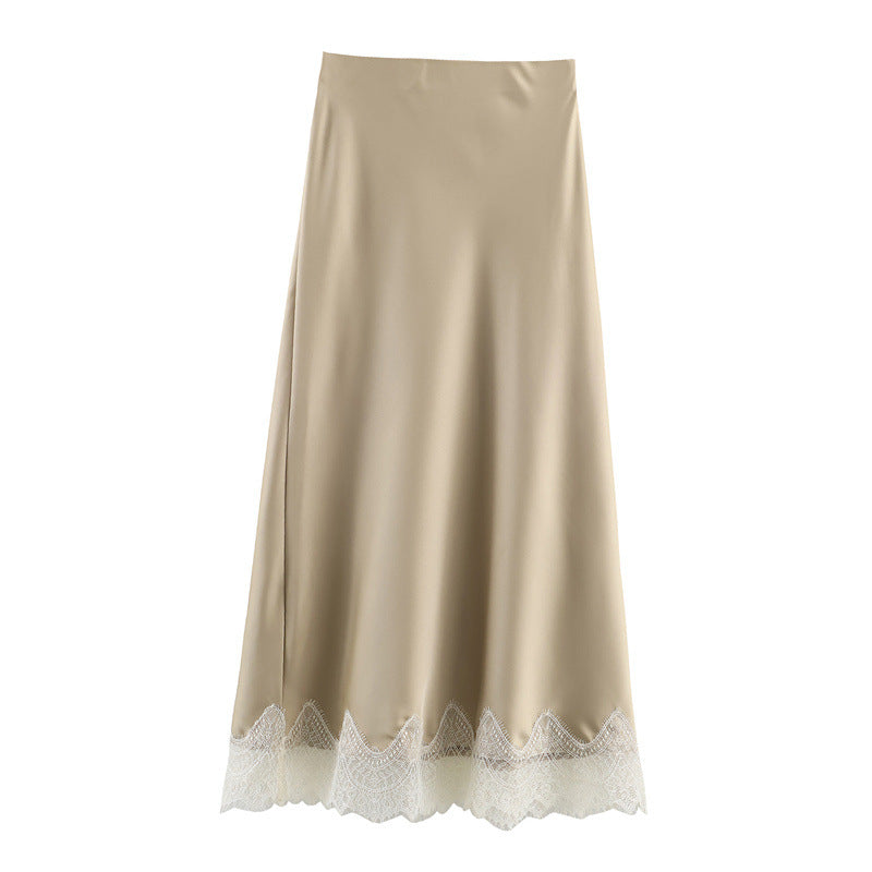 Womens Lace-trimmed Silk-matte Midi Skirt