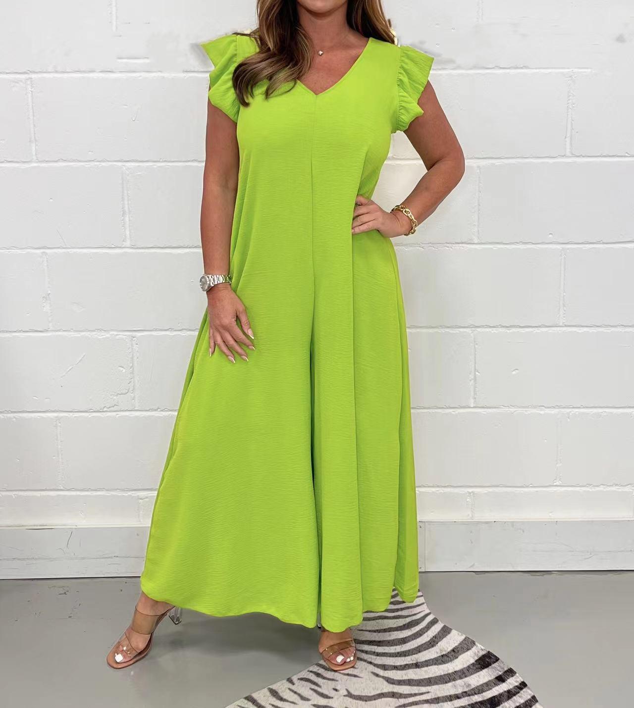 Women's Casual Short Sleeve And Long Pattern Jumpsuit