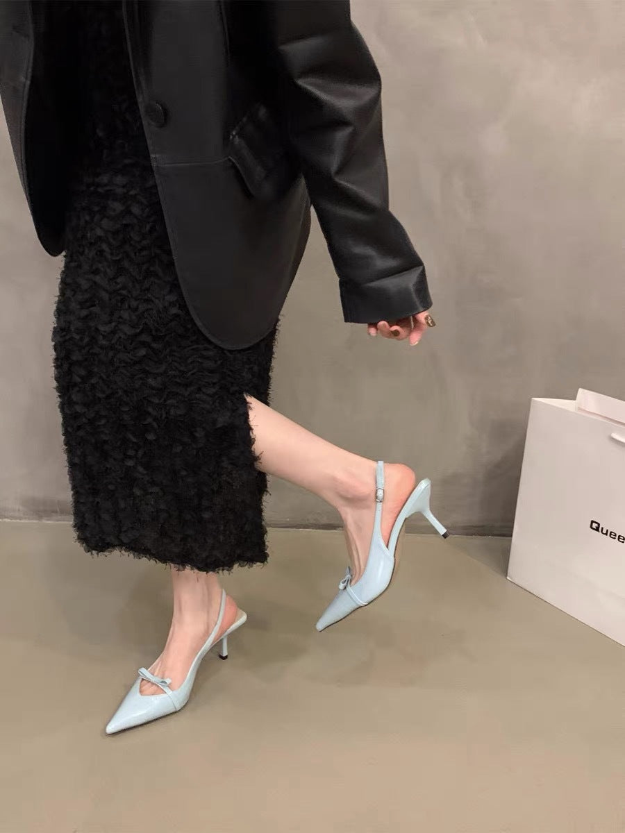 Summer Bow One-Strap Thin Heel Sandals, Sweet Backless Single Shoes, New Arrival