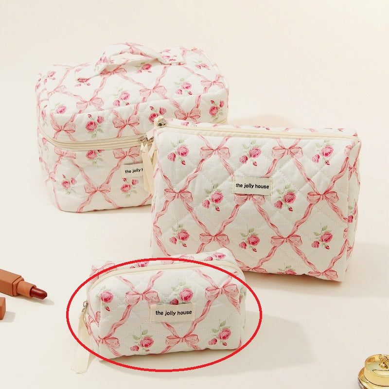 Bow Cotton Makeup Bag Ins Large Capacity Storage Wash Bag Good-looking Portable
