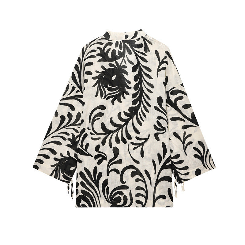 Kimono-jakke og -bukser med print til kvinder