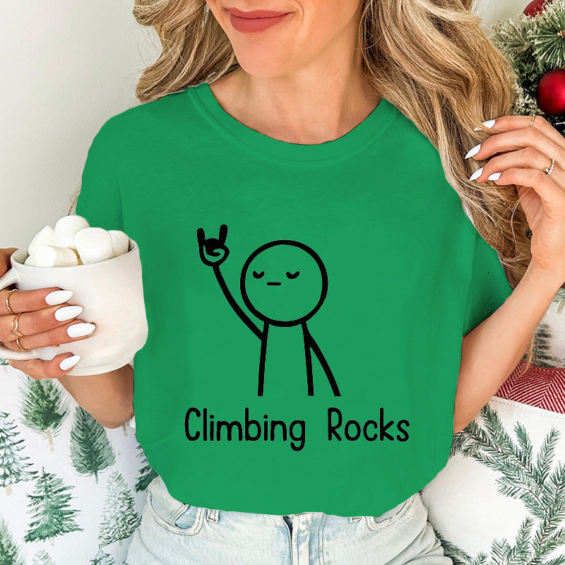 Climbing-Print T-Shirt Casual Short-Sleeve Top