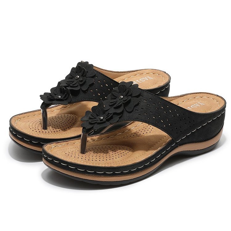 Casual Breathable Round Head Flat Flower Herringbone Sandals