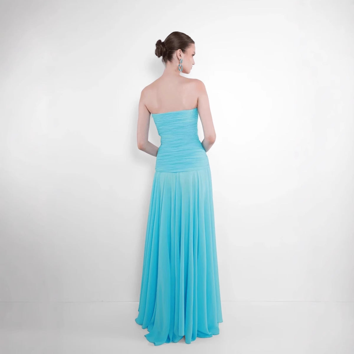 Strapless Pleated Dress With Fluttering Ribbons An Elegant Sophisticated Maxi Gown