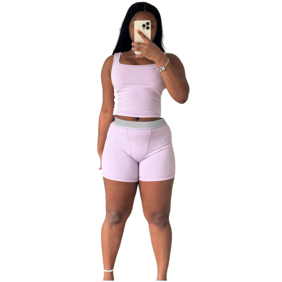Stylish Casual Ribbed Patchwork Two-piece Set