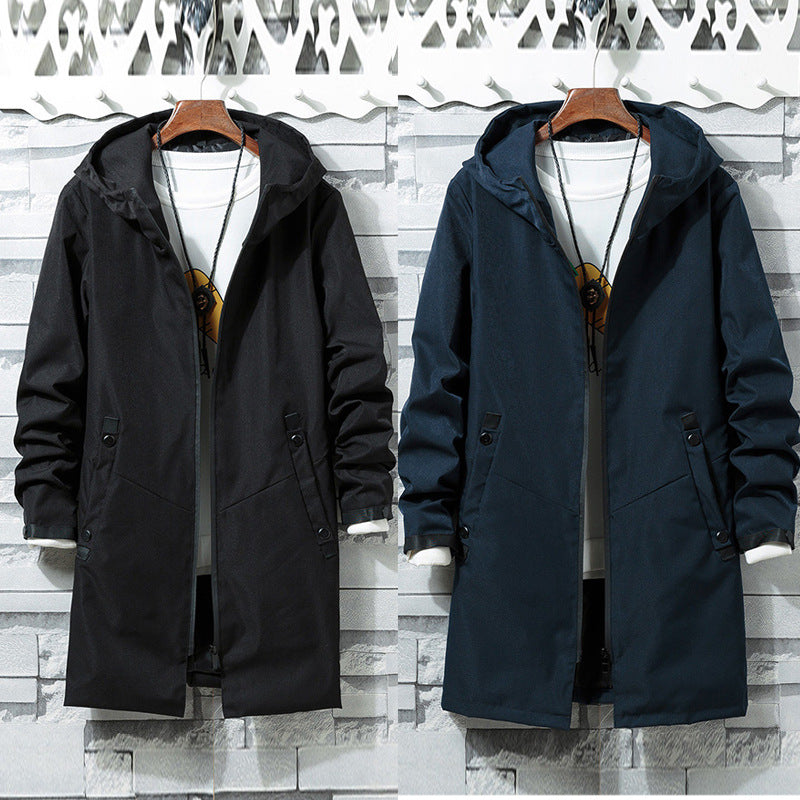 Autumn Hooded Jacket Coat Solid Color Mid Length