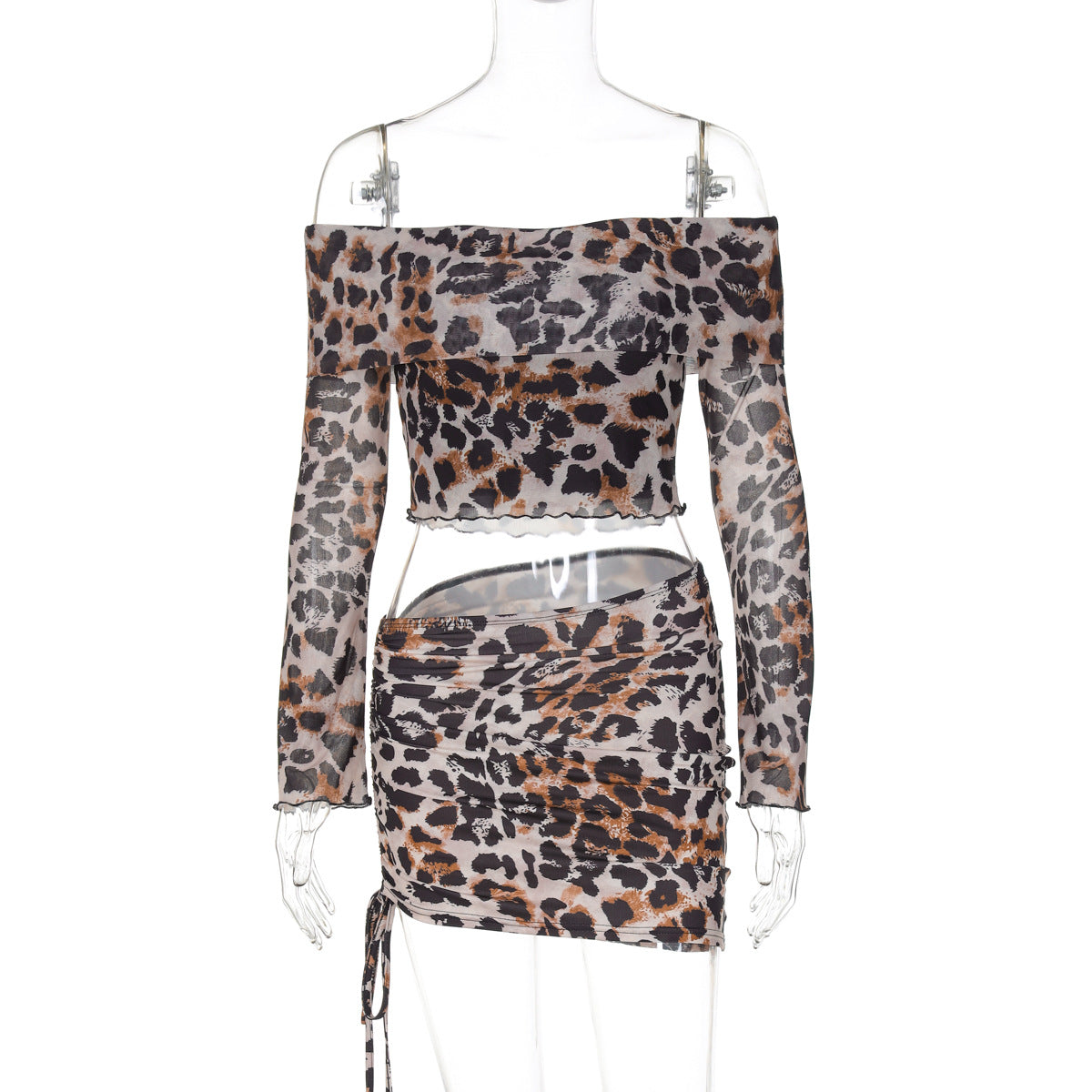 Long-sleeve Top And Figure-hugging Drawstring Skirt Set