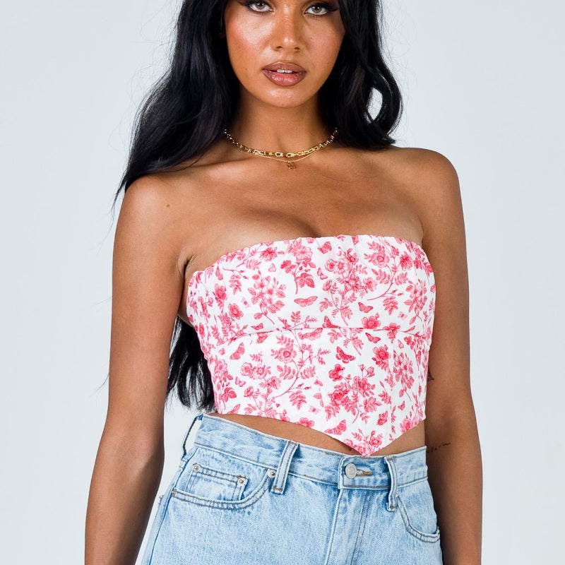 Printet stropløs sommertop til kvinder Slim Fit, mavekorte Hot Girl-top