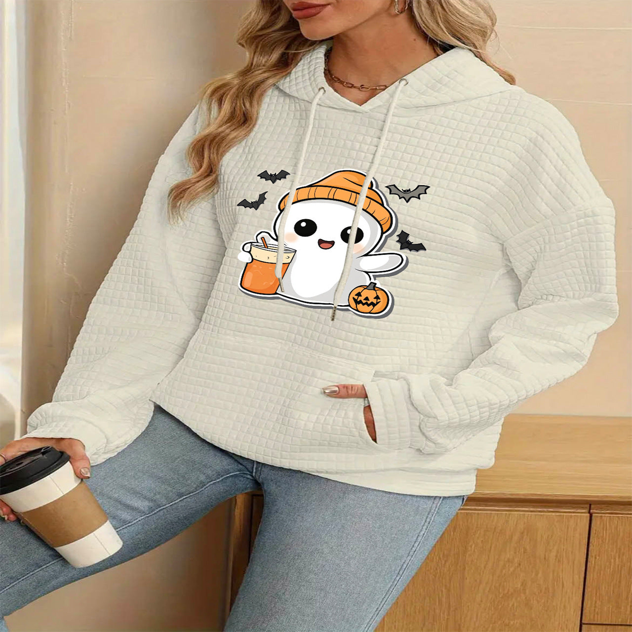 White Hooded Autumn Winter Sweater