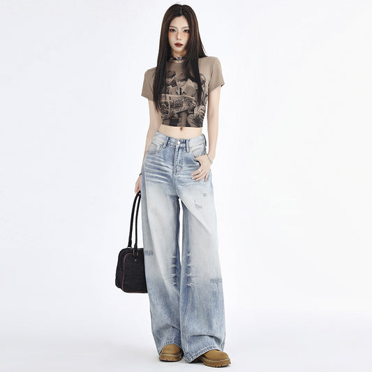 Damemode Retro Hvide Denimjeans med Lige Ben
