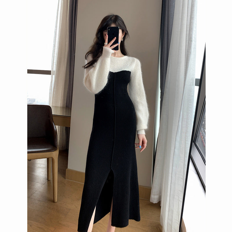 Fashionable Temperament Black Knitted Dress For Women