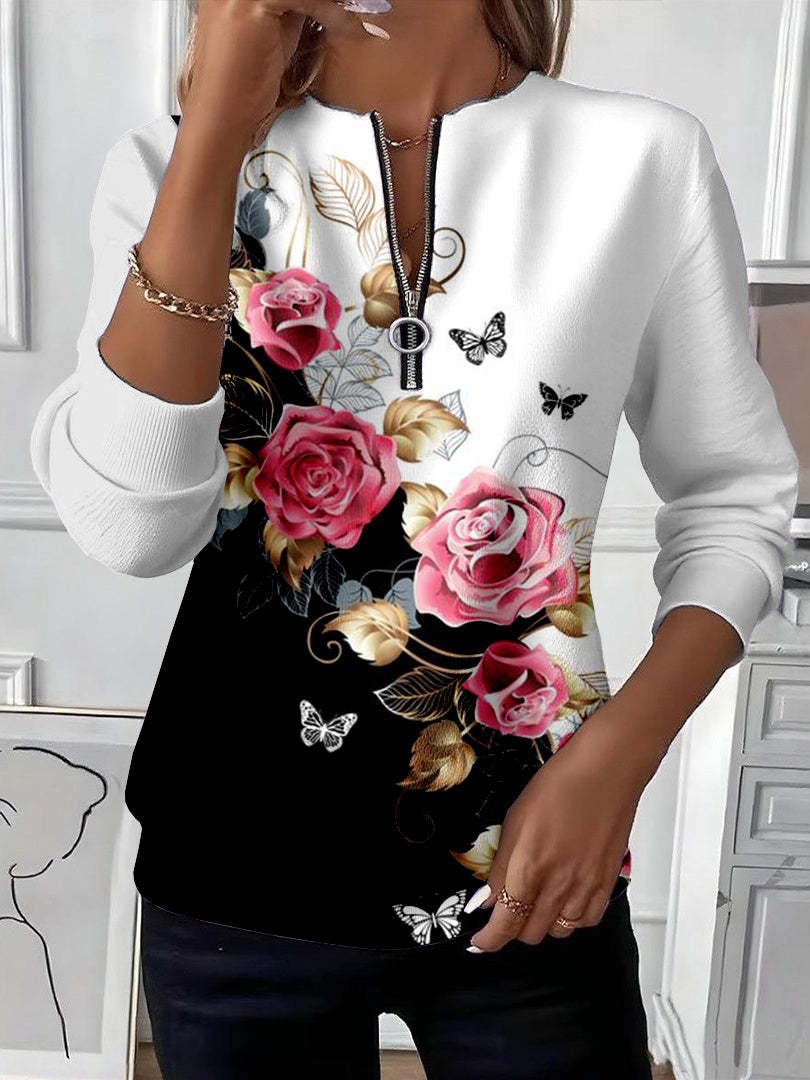 Womens Long-Sleeve Christmas-Print Sweatshirt Top