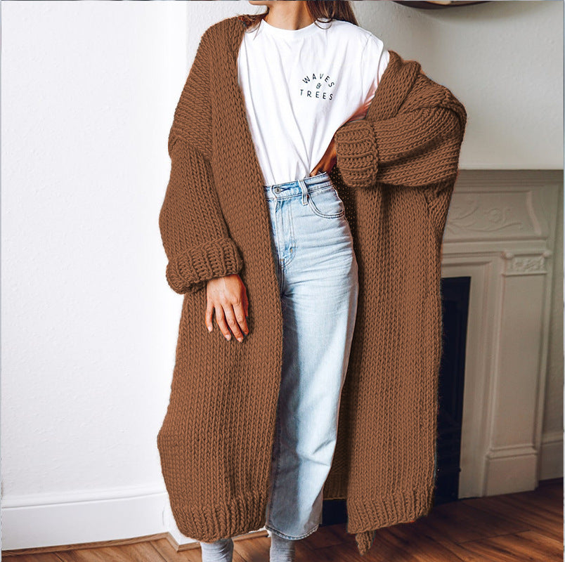Long Solid Color Plus Size Loose Cardigan Sweater Coat