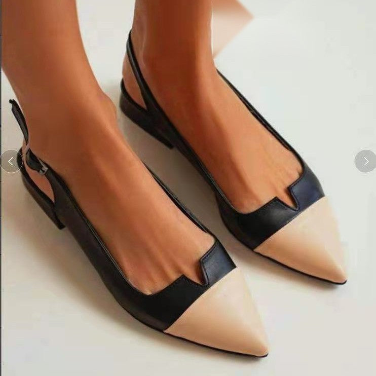 Spring Summer New Women's Shoes Pointed Flat Bottom Pumps Color Matching Low Heel Shoes