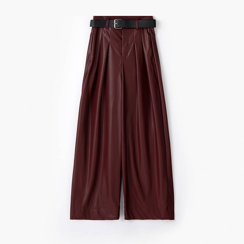 Suit Wide-leg Leather Pants Women's High Waist Loose