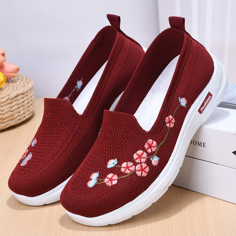 Fashionable And Comfortable Breathable Embroidered Women's Flying Woven Sports Anti-slip Pumps