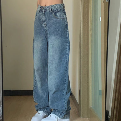 Plus Size Højtaljede Vide Ben Jeans til Kvinder