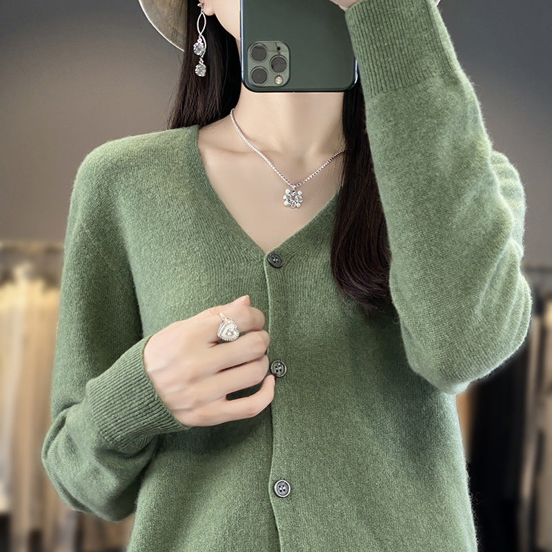 Women's V-neck Seamless Front Line Ready-made Garments Wool Cardigan