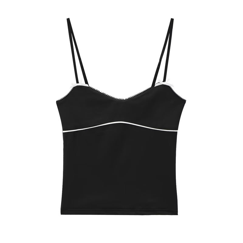 Women's Slim-fit Coffee Color Halter Spaghetti Straps Knitted Vest