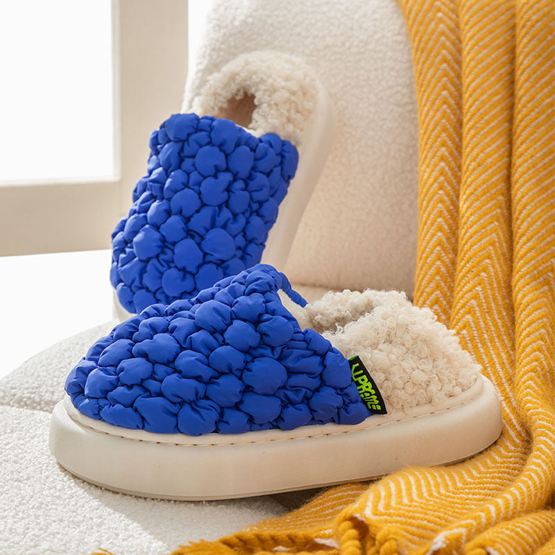 Autumn And Winter New Candy Color Puff Face Static Elegant Couple Home Can Be Worn Outside Warm Cotton Slippers