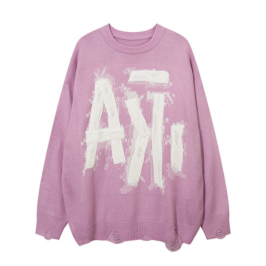 High Street Design Ribbon Woven Letter Sweater