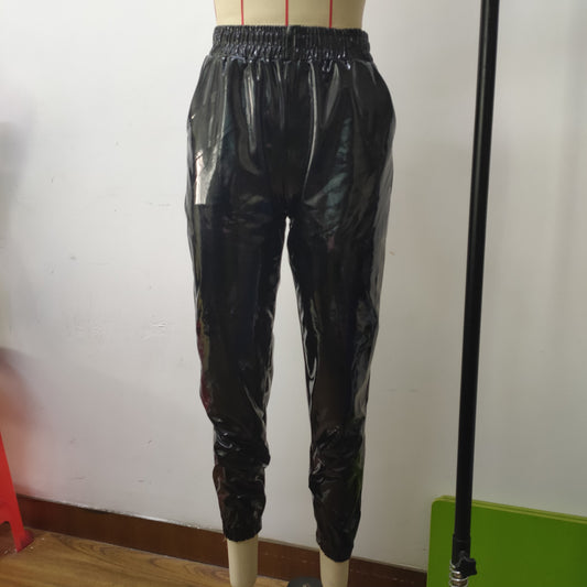 Super Bright PU Casual Women's Leather Sweatpants