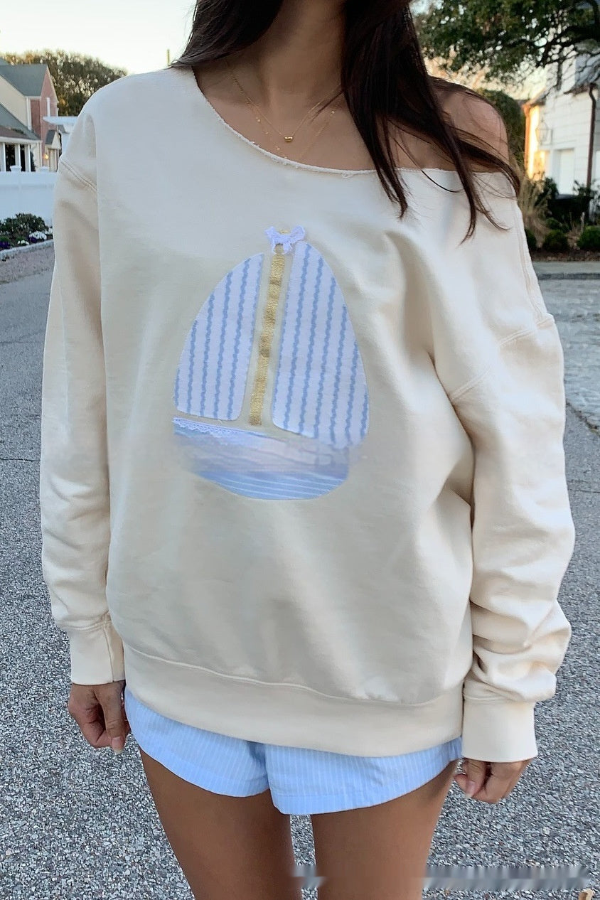 Kvinders Patch Off-shoulder To-vejs Pullover Sweater
