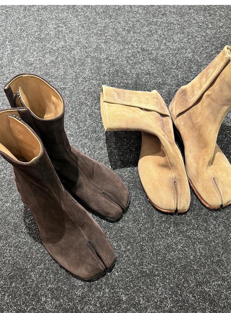 Genuine Leather Split Toe Cowboy Pleated Knight Boots